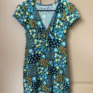 UO Urban Outfitters Floral Mini Dress - Blue and Yellow